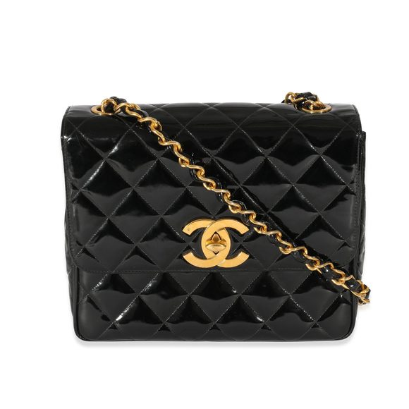 Chanel Black Patent Vintage XL CC Quilted Square Flap Bag - Picture 1 of 8